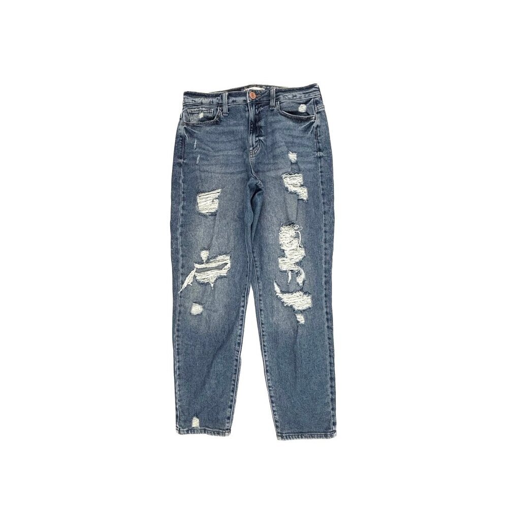 So Distressed High Rise Mom Jeans Women's size 7 Dark Wash Denim‎ Jeans